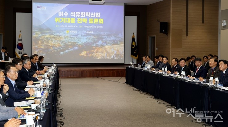 ▲ 여수 석유화학 위기대응 전략 토론회를 주관하는 한문선 회장 ⓒ여수상공회의소 제공