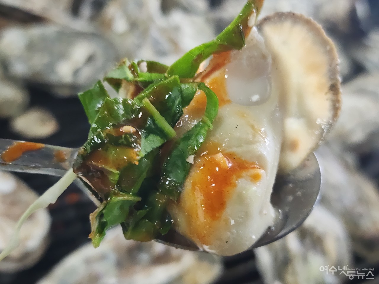 ▲돌산 갓피클과 싸먹는 탱글탱글한 오감을 일깨우는 굴구이 맛 ⓒ심명남