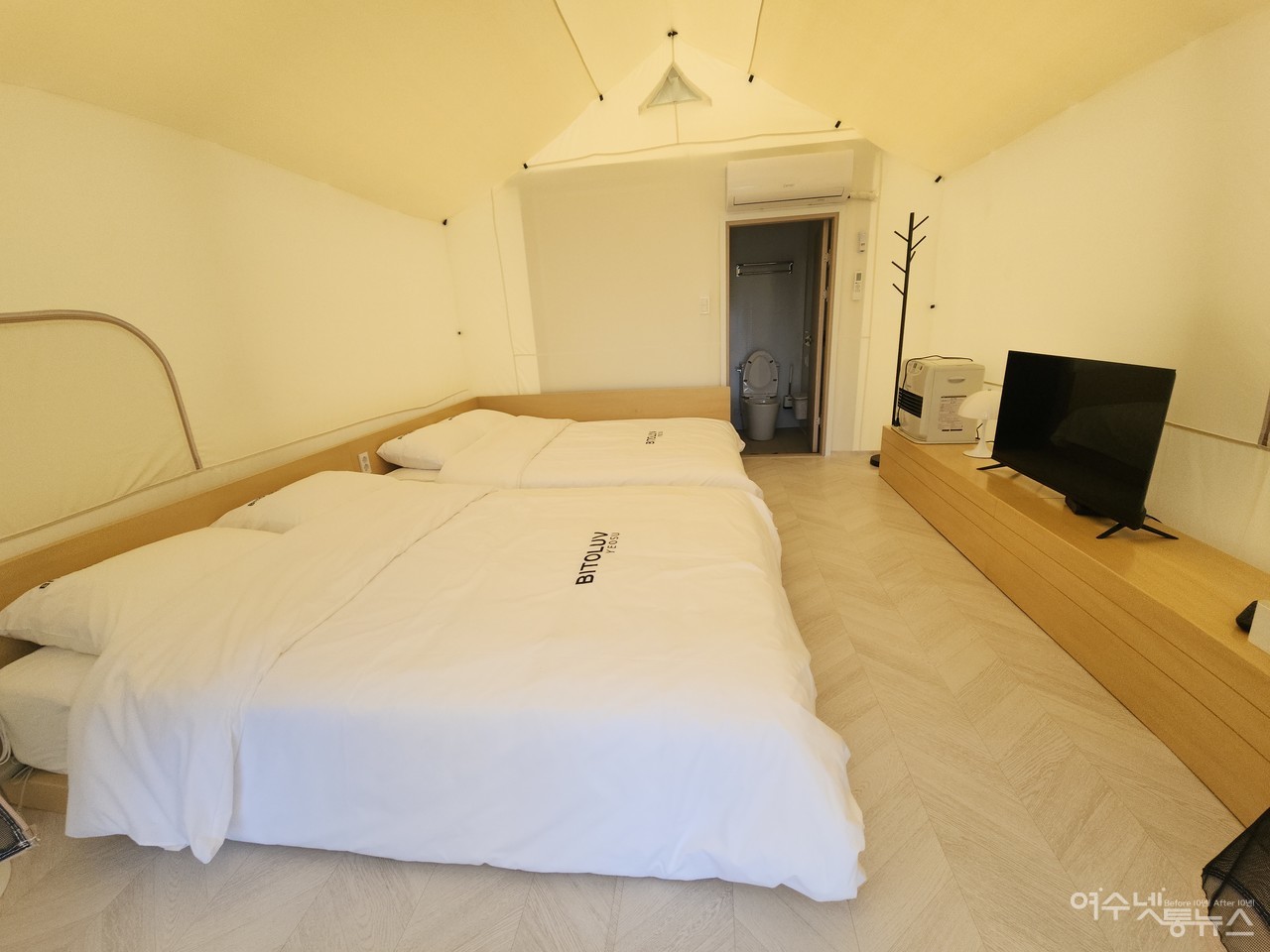 ▲여수시 돌산 안굴전에 위치한 럭셔리 글램핑 비토애 내부 모습ⓒ심명남