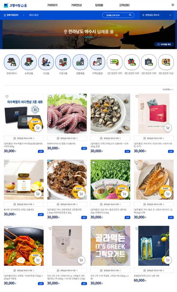 ▲ 설맞이 고향사랑기부제 특별전…인기 답례품 추가 증정.ⓒ여수시