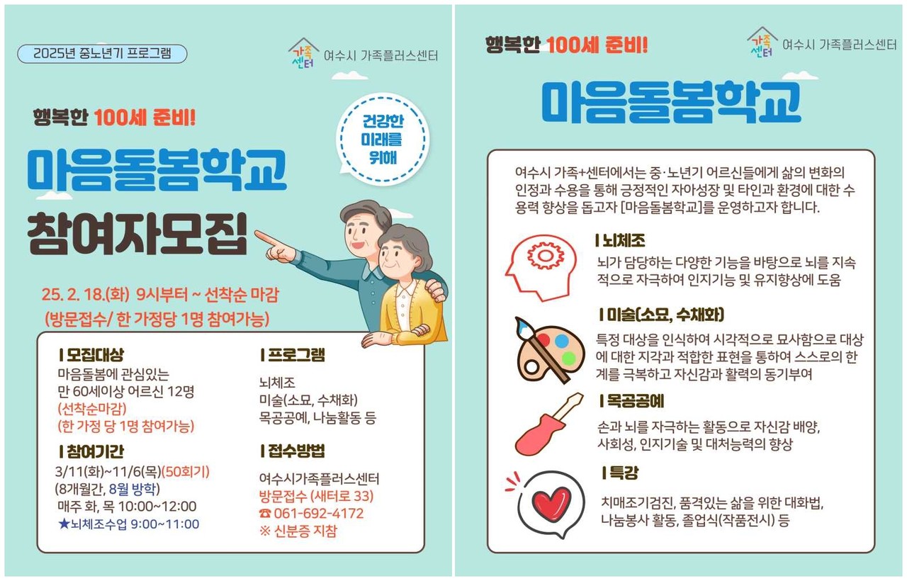 ▲  [마음돌봄학교] 2기 참여자 모집.ⓒ여수시 가족+센터