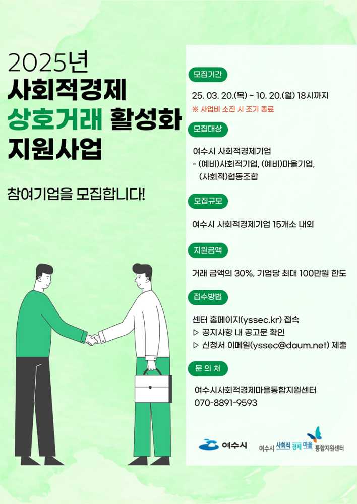 ▲ ‘2025년 사회적경제 상호거래 활성화 지원사업’ 참여기업 포스터 ⓒ여수시