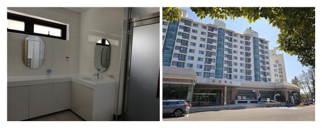 ▲새롭게 조성된 푸른학사 공용 사워실, 전남대 여수캠퍼스 생활관 전경 ⓒ전남대학교