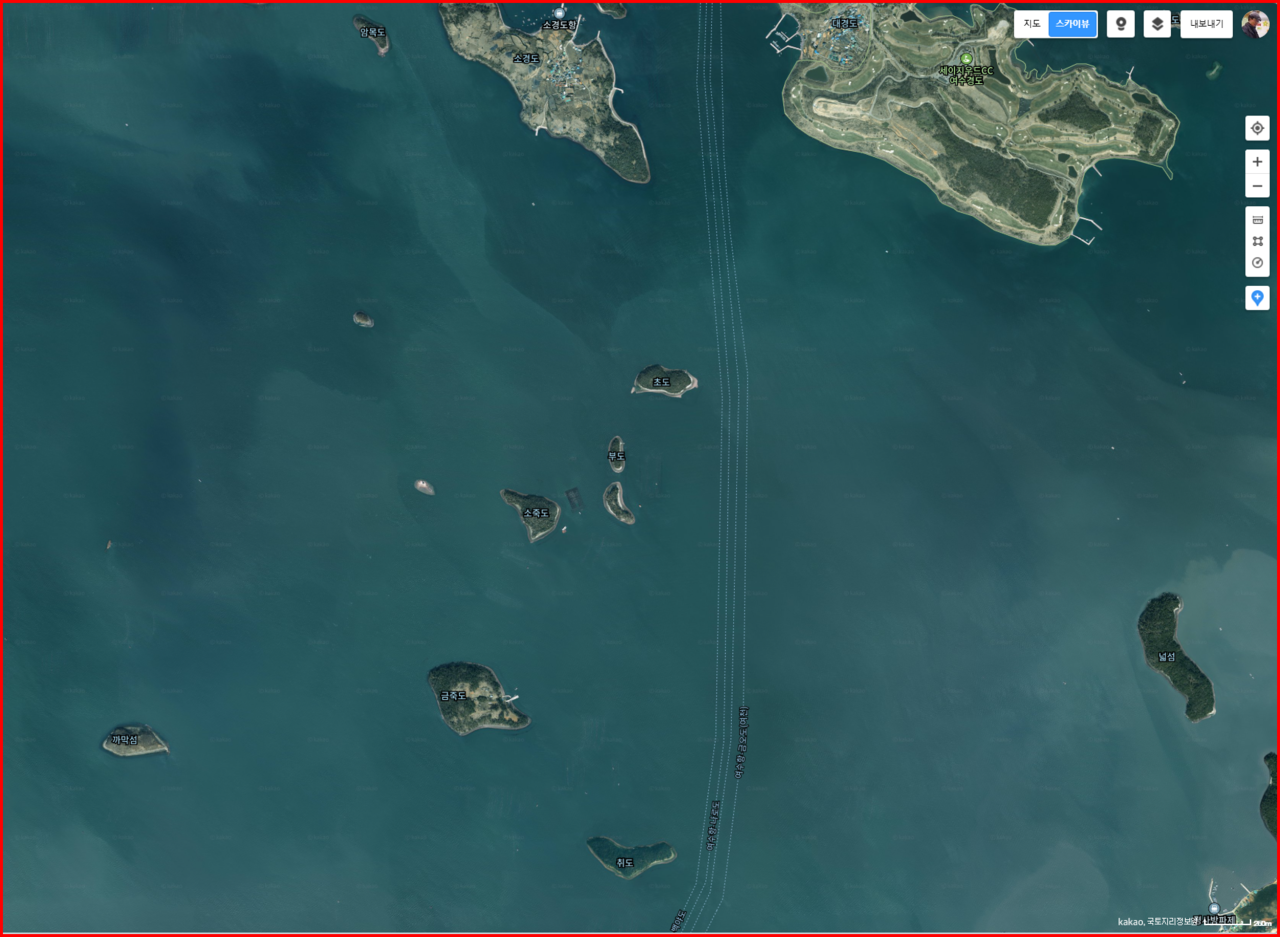 ▲카카오맵에서 본 금죽도 인근 섬인 소죽도, 부도, 초도다. ⓒ카카오맵 캡처