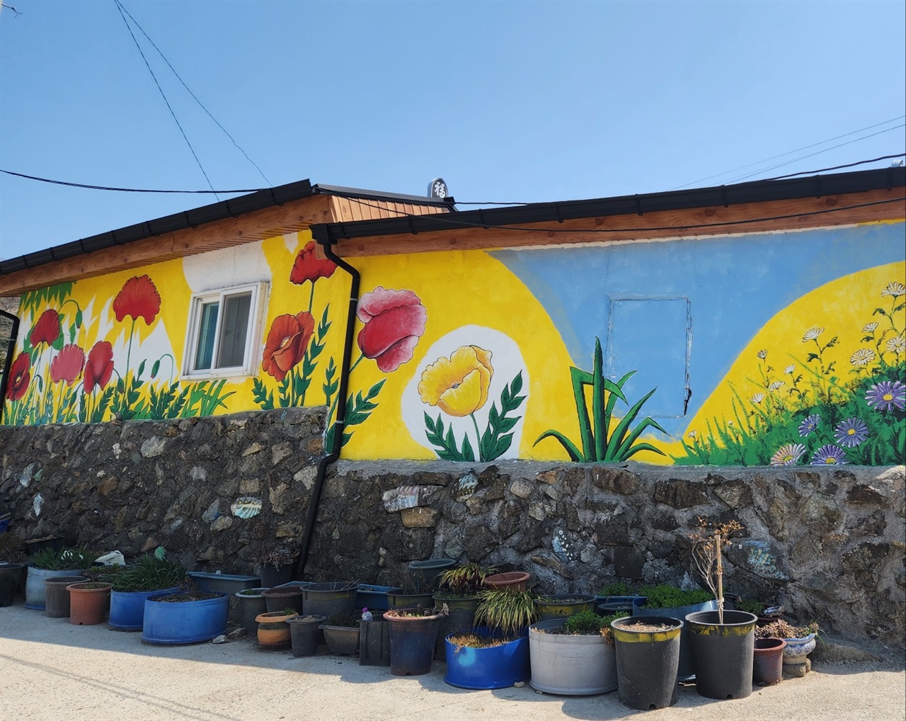 ▲마을 벽화꽃그림으로 환영한다  ⓒ김용자