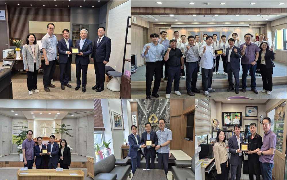 ▲시전동 지역사회보장협의체는 지난 14일 ‘사랑의 온기나눔 사업’ 연합모금 후원에 3년 연속 동참한 MG여수중부새마을금고, MG새여수새마을금고, 여수한국병원, 여천평안교회, 카포스 여수지회에 감사패를 전달했다. ⓒ여수시