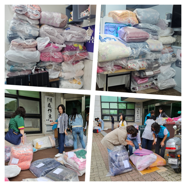 ▲ 세탁완료된 이불을 생활지원사를 통해 어르신께 전달하기 위해   분주한 모습 ⓒ여수시노인복지관