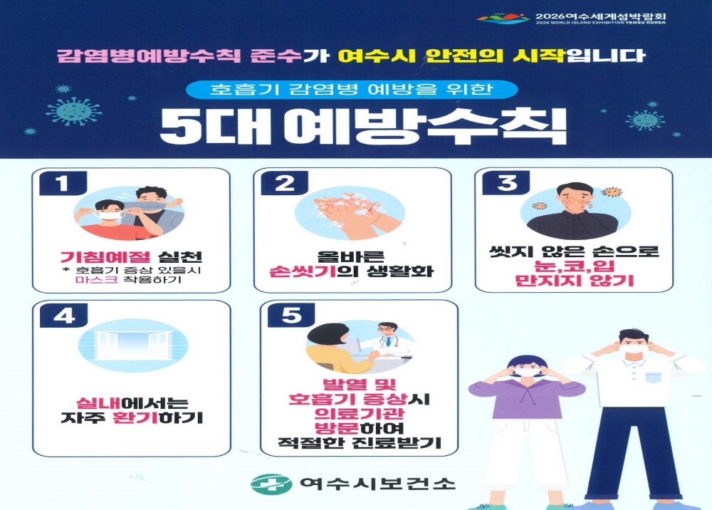 ▲호흡기 감염병 예방을 위한 5대 예방수칙 ⓒ여수시