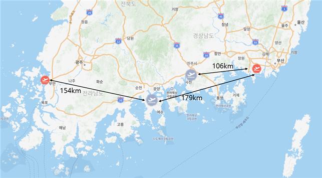 ▲여수공항 입지 ⓒ여수상공회의소