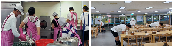 ▲ 여수시청 요트팀 자원봉사자들이 여수시장애인종합복지관에서  자원봉사활동을 하고 있다.