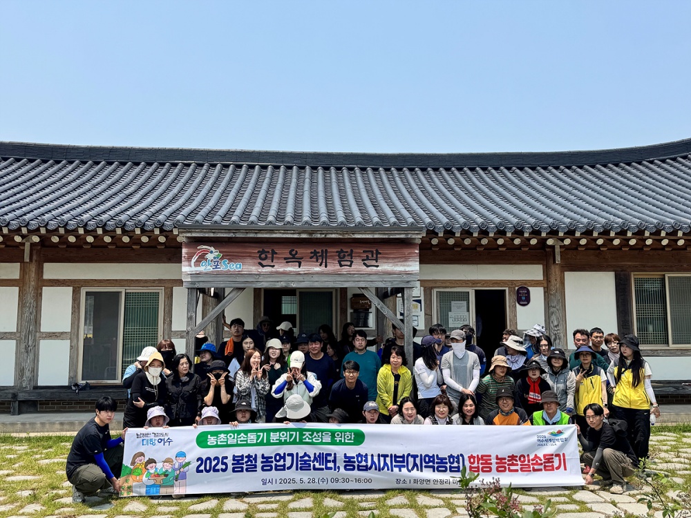 ▲지난 28일 화양면 안포리 소재 친환경 마늘밭을 찾아가 농촌 일손 돕기를 실시했다. ⓒ여수시