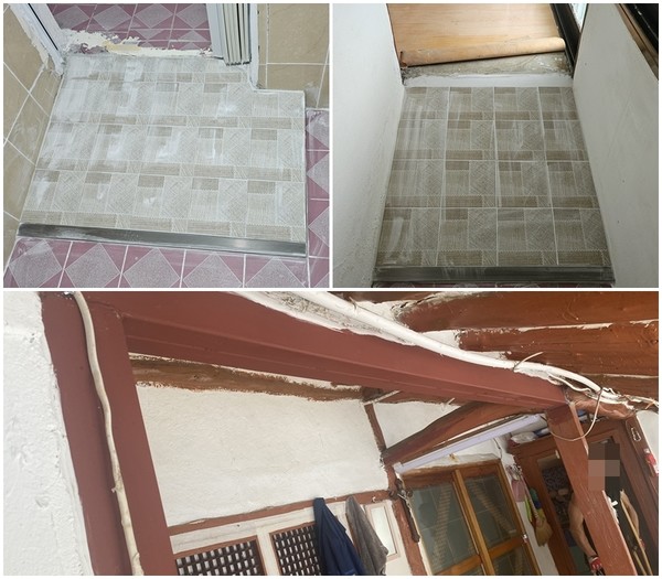 ▲ 완성된 대들보와 기둥, 경사로 모습 ⓒ 여수시장애인종합복지관