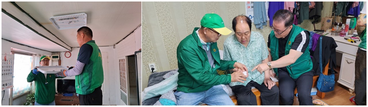 ▲LED리모컨 전등 교체와 화재경보기 설치 봉사활동 모습 ⓒ새마을지도자여수시협의회