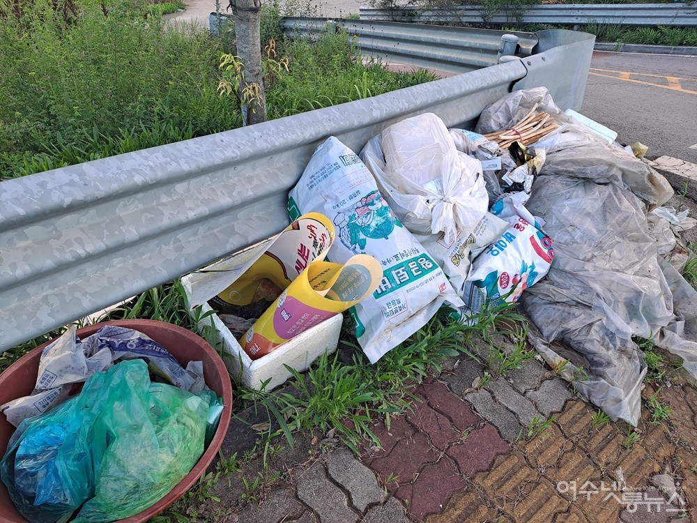 ▲ 시 외곽 도로변에 오랫동안 방치된 쓰레기다. ⓒ조찬현