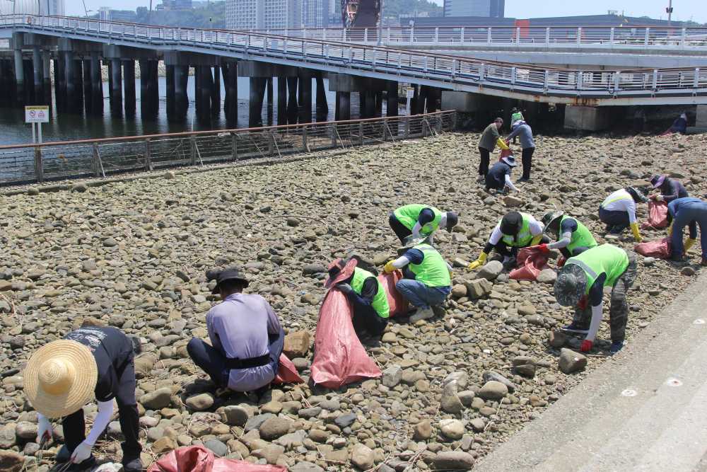 ▲ 여수세계박람회장 일대 해안 정화활동 모습 ⓒ여수광양항만공사