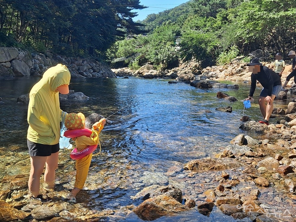 ▲ 전남 구례 토지면 문수골 청정계곡에서 한 가족이 물놀이를 즐기고 있다. ⓒ조찬현