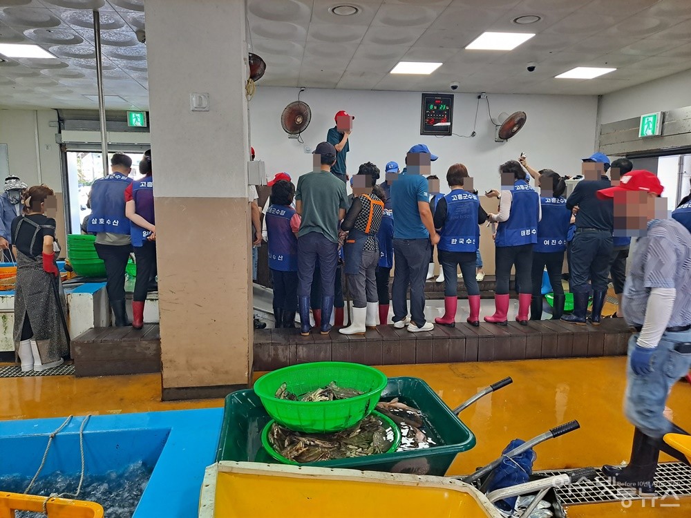 ▲ 전남 고흥 녹동항 수협활선어회센타. 경매가 한창 진행 중이다. ⓒ조찬현