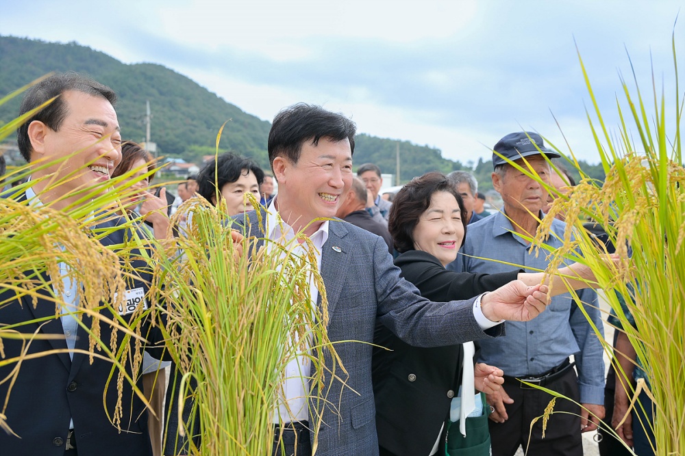 ▲ 벼 수확을 앞두고 지난 24일 소라면 대곡마을에서 ‘2025년 벼농사 종합평가회’를 열었다. ⓒ여수시