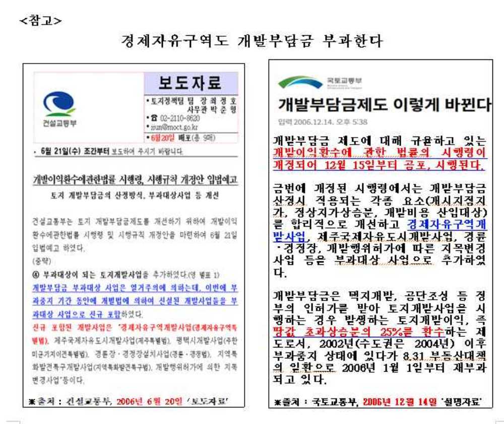 ▲ 경제자유구역도 개발부담금 부과한다. ⓒ조계원 의원실 제공