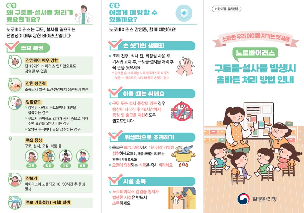 ▲‘노로바이러스 구토물·설사물 발생 시 올바른 처리 방법 안내’ 리플릿 ⓒ여수시