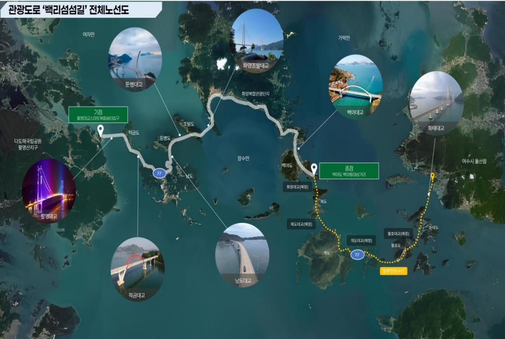 ▲ 관광도로 ‘백리섬섬길’ 전체노선도 ⓒ여수시