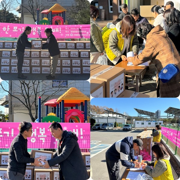 ▲ 김장김치를 전달하고 있는 직원들 ⓒ쌍봉종합사회복지관