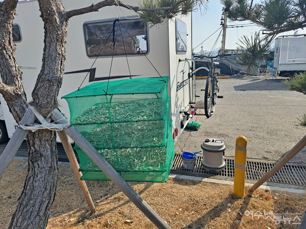 ▲ 캠핑카 주변에는 생선과 멸치 등 식재료를 말리는 등 곳곳에서 취사 및 생활 흔적이 엿보인다. ⓒ조찬현