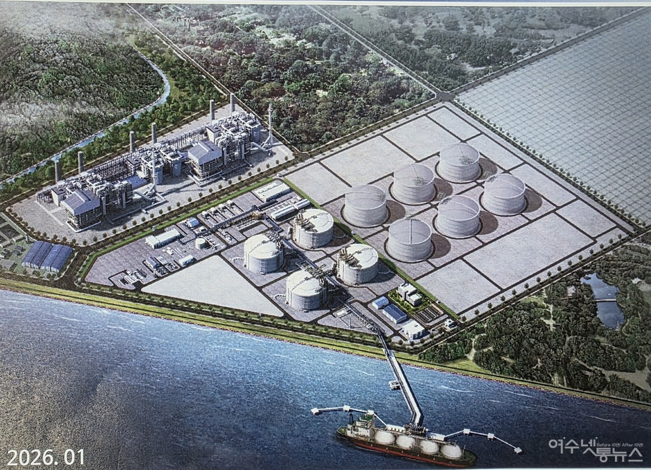▲ 여수시 묘도에 건설중인 동북아 LNG허브터미널 조감도 ⓒ심명남