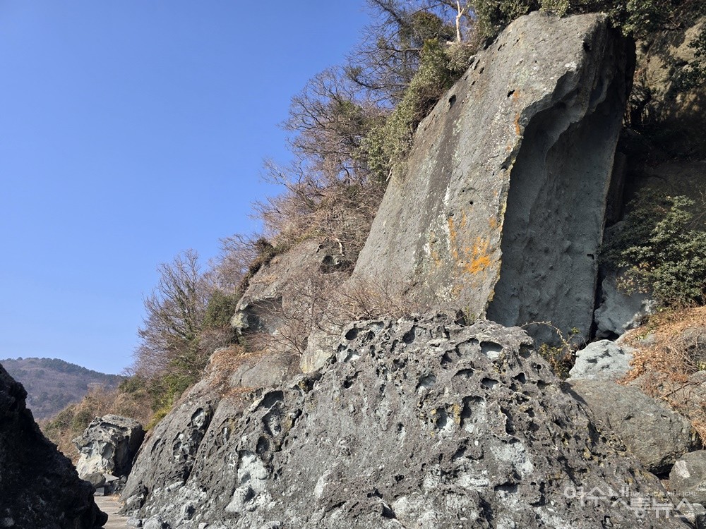 ▲여수 돌산 성두마을 해안 풍화혈(타포니) 지형이다. ⓒ조찬현